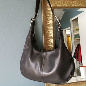 Black soft leather coach shoulder bag